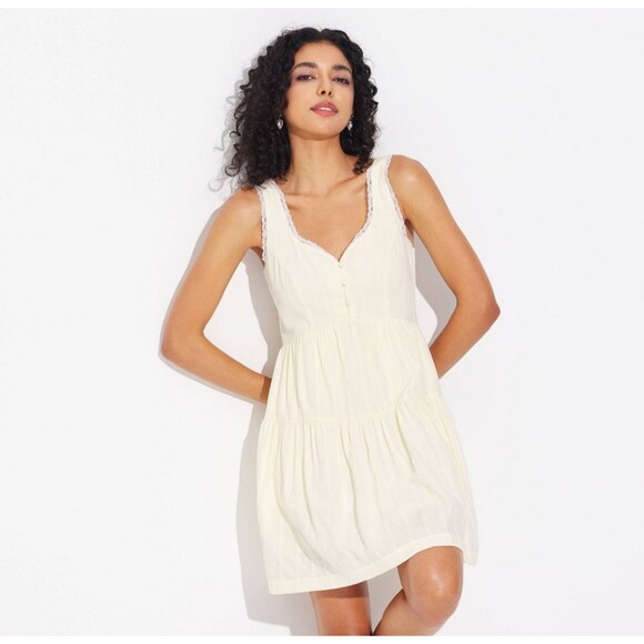wild fable Dresses & Skirts - Women's Wild Fable Lace Trim Button Front Mini Dress Cream Small